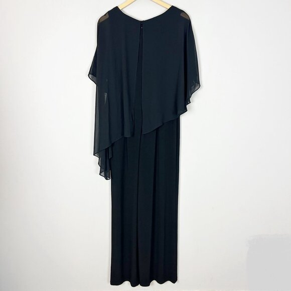 NEW Adrianna Papell Matte Jersey Cape Jumpsuit Black Flowy Size 10 Women's - Picture 4 of 6